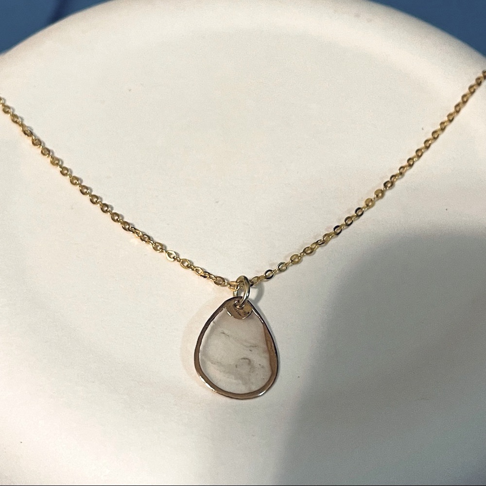 New 14k Gold S925 Silver Natural Mother Of Pearl Shell Water Droplet Necklace - Picture 4 of 15